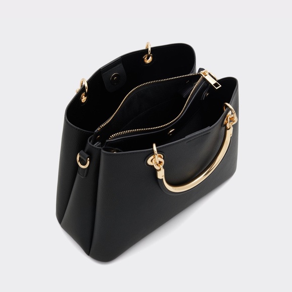 NWT Aldo Black Satchel Tote Bag with White|Black Snake Skin Bag Charm - Picture 12 of 14